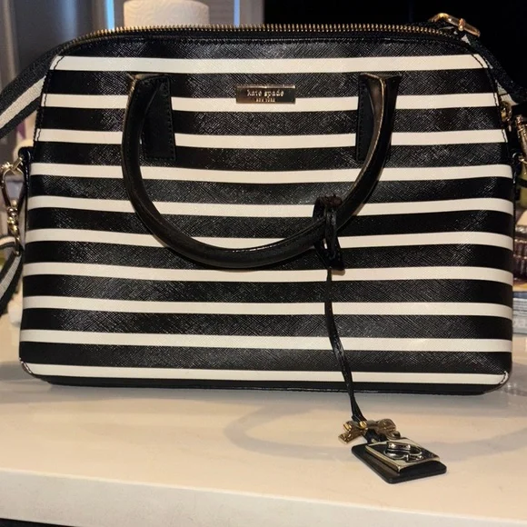 Kate Spade Black and White Striped Satchel - Picture 1 of 4